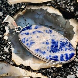 Blue & White Lining Navy Sodalite Pendant 2 1/4”